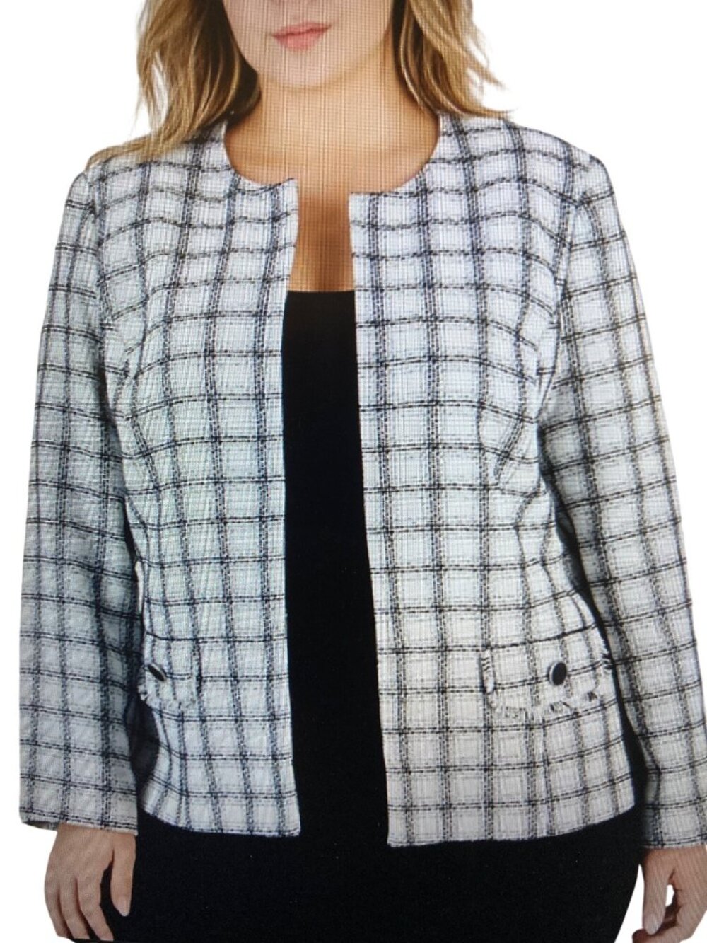 KASPER PLUS SIZE TWEED OPEN-FRONT JACKET VANILLA ICE MULTI Varies  NWT